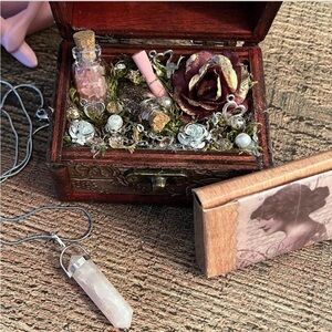 Silver Rose Quartz Pendant Necklace In Treasure Chest/Handmade